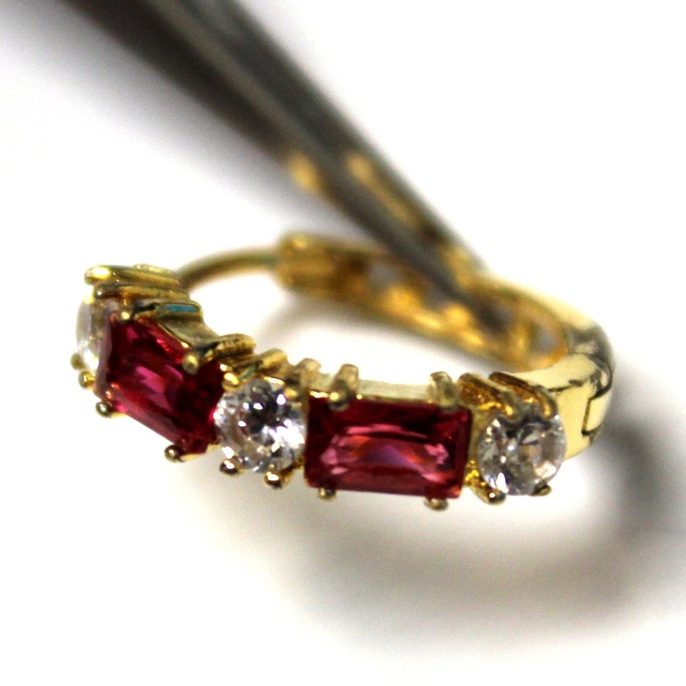 Simulated Ruby & Cubic Zirconium Hinged Hoops - image 3